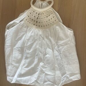 A.L.C. White Halter Blouse with Cream Crochet Detail